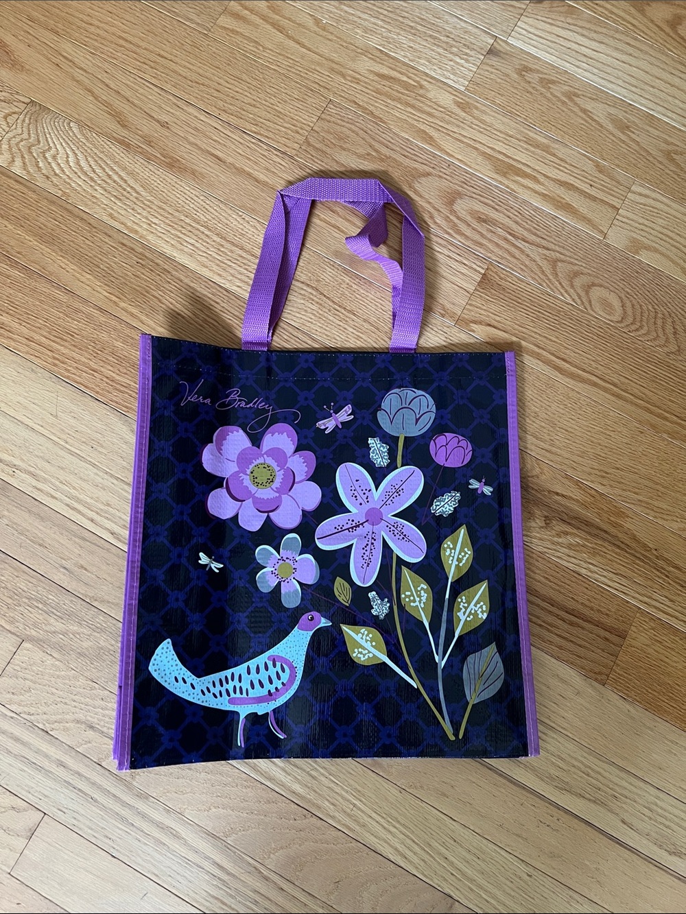 Vera Bradley Purple Floral Bird Print Reusable Tote